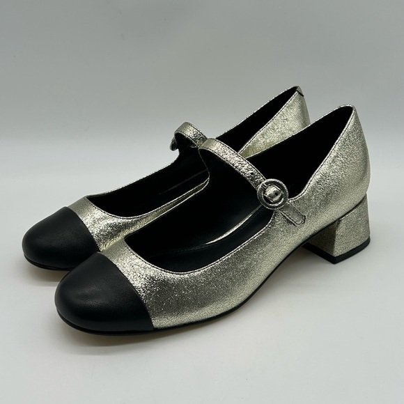 Marc Fisher LTD Marla Metallic Gold Mary Jane Block Heel Shoes Size 9.5M NWB - Picture 5 of 11